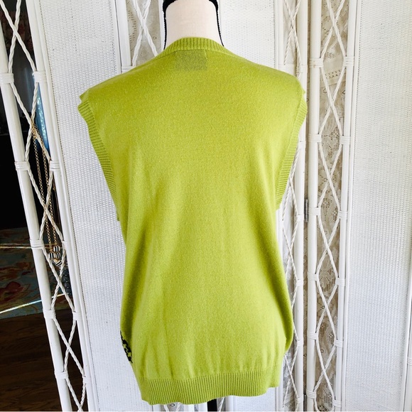 FINK Sweater Vest Houndstooth Lime Green Vintage Y2K 90 URBAN OUTFITTERS size XL - Picture 5 of 15